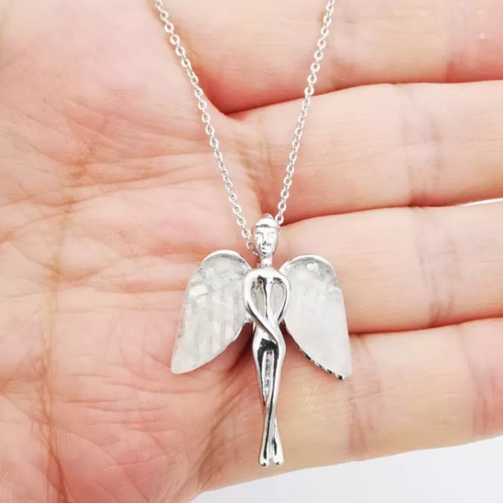 Clear Quartz Angel Necklace Clear Quartz Pendant Crystal Quartz Necklace